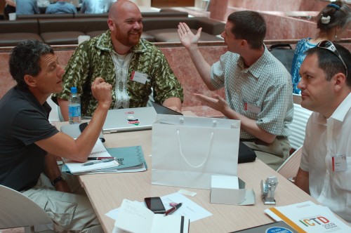 Brenda of FreedomFone, Erik of Ushahidi, Ken of FrontlineSMS and Stefan of W3C