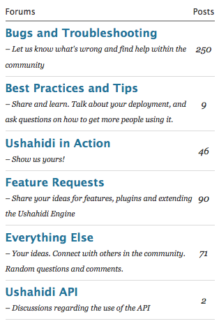 The Ushahidi forums - categories