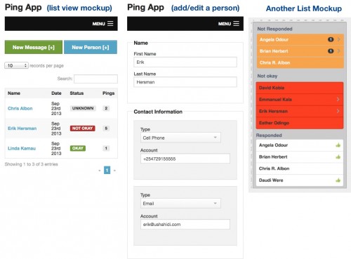 Mockups of the Ping app, still undergoing some design tweeks