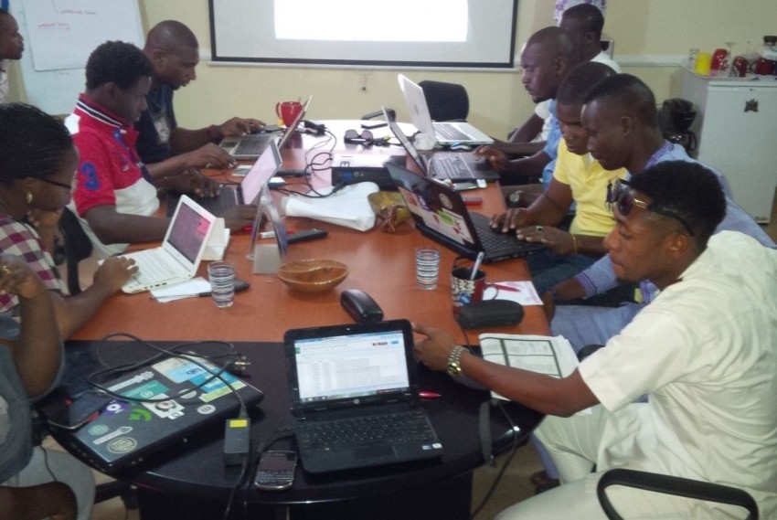 The Uzabe local Back end team in Abuja, during the test deployment on March 14, 2015